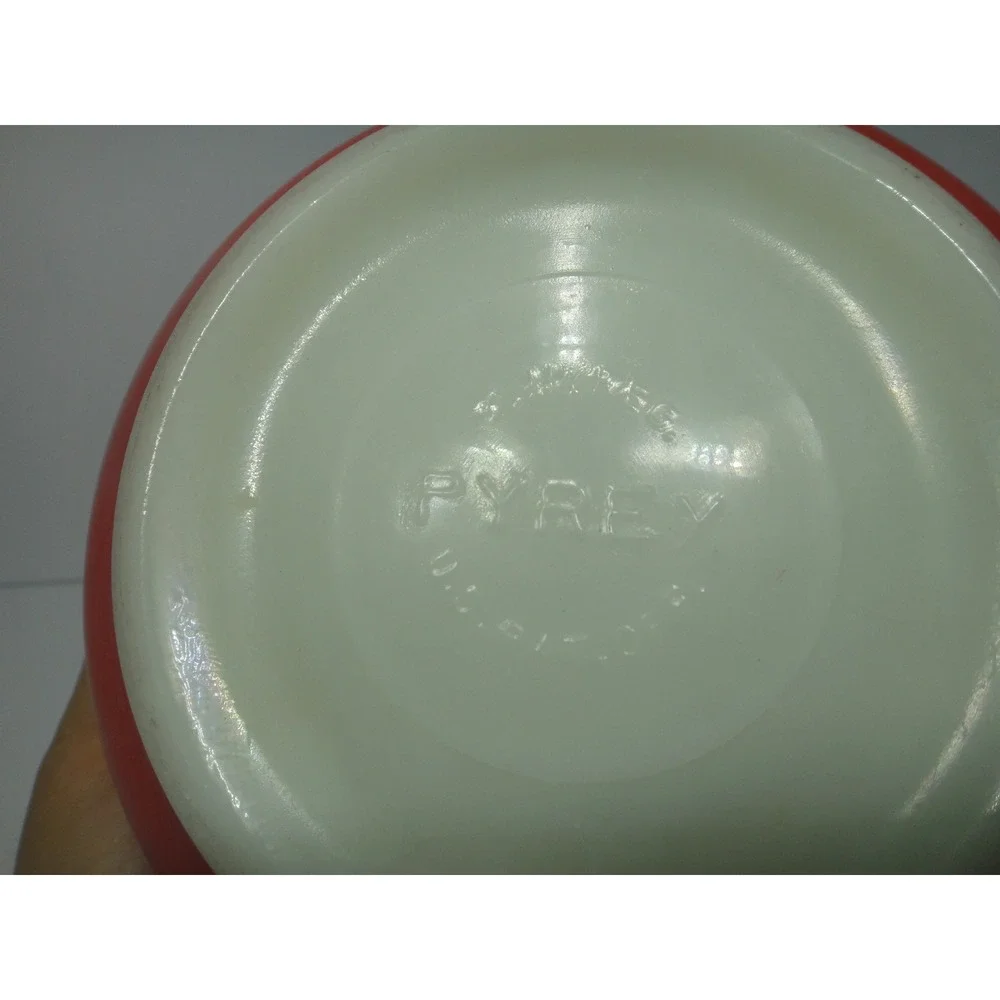 Vintage Pyrex Red Orange Milk Glass Mixing Bowl 7 Inch Round Retro Kitchenware